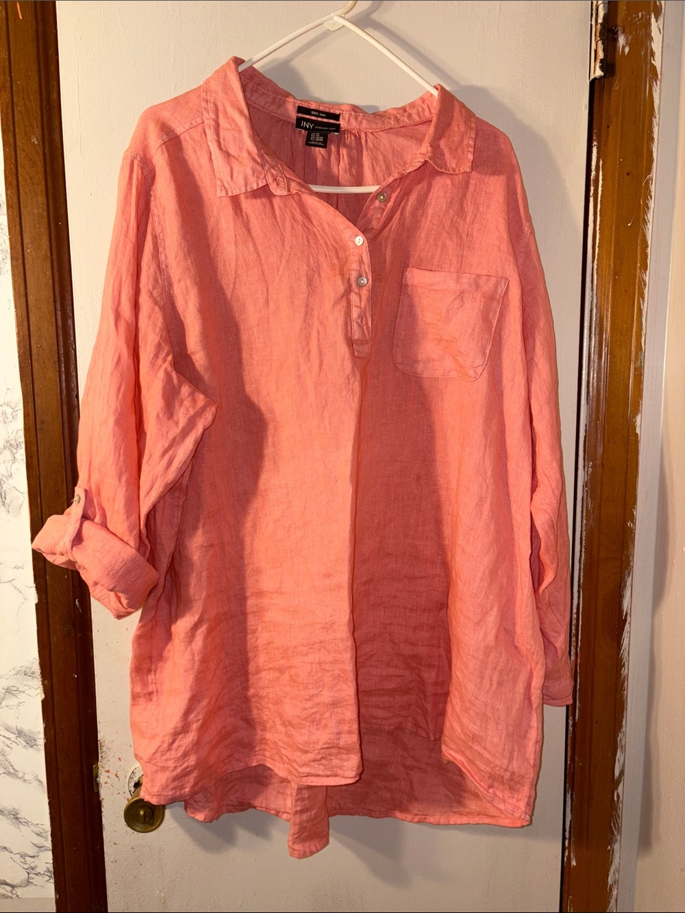 *4 items for $25*Jones NY Coral Button-Up 100% Linen Top